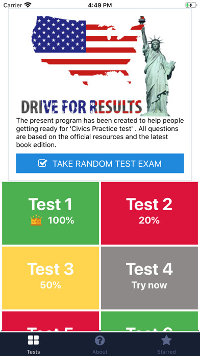 Emulate iPhone app U.S. Citizenship [Test] using MyAndroid